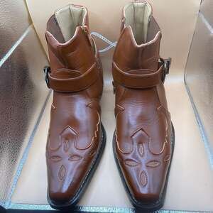 Alberto Fellini Men's Brown Western Ankle Boots with Harness Buckle